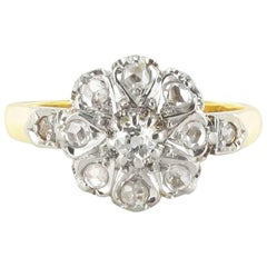 French Napoleon 3 18 Carat Yellow Gold Platinum Engagement Diamond Cluster Ring