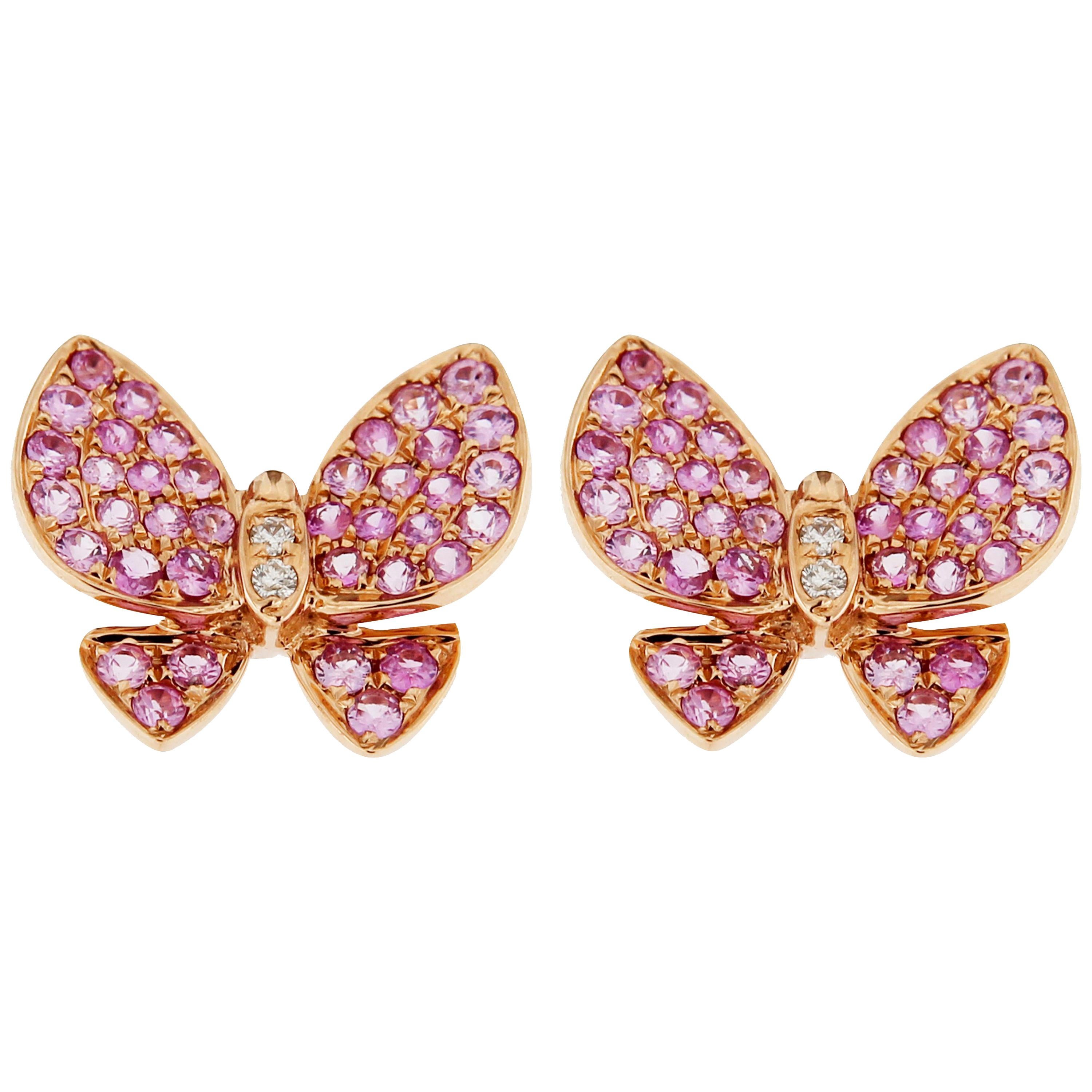 Jona Pink Sapphire White Diamond Rose Gold Butterfly Stud Earrings