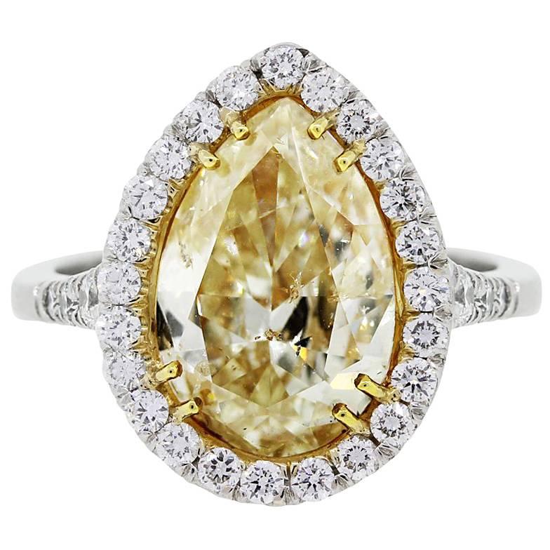 5.91 Carat Fancy Yellow Pear Shape Diamond Engagement Ring