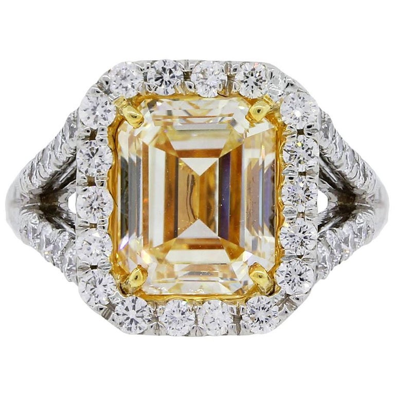 EGL Certified 5.02 Carat Fancy Yellow Emerald Cut Diamond Engagement