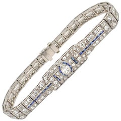 Art Deco Diamond and Sapphire Platinum Bracelet, circa 1930s
