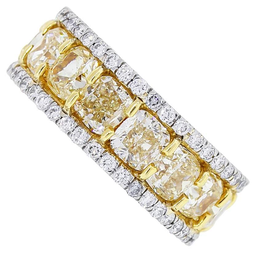 EGL Certified Fancy Yellow Cushion Cut Diamond Eternity Band