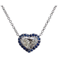 Heart Shaped Diamond Sapphire Gold Necklace GIA Certified