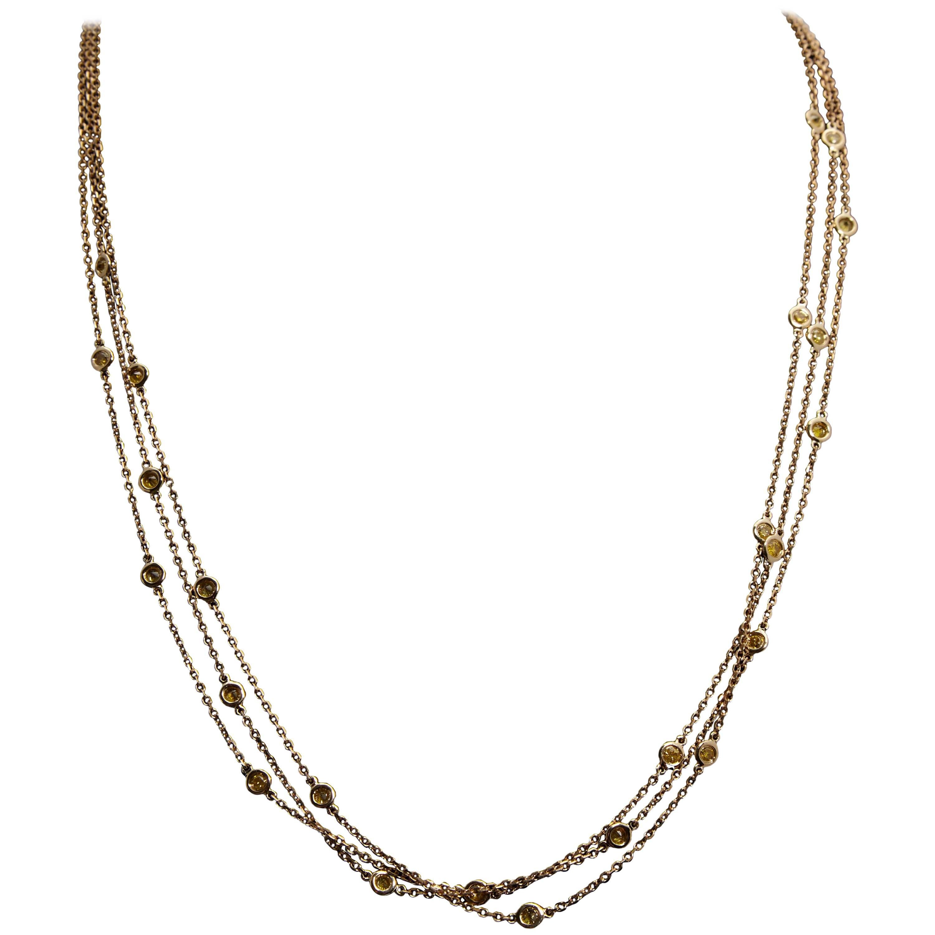Multi Stand Diamond By The Yard Style 18 Karat Yellow Gold Necklace Multi Stand Diamond By The Yard Style 18 Karat Yellow Gold Necklace For At 1stdibs