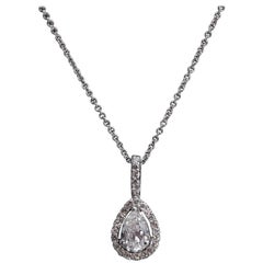 14 Karat White Gold Pear Shape Diamond Halo Necklace