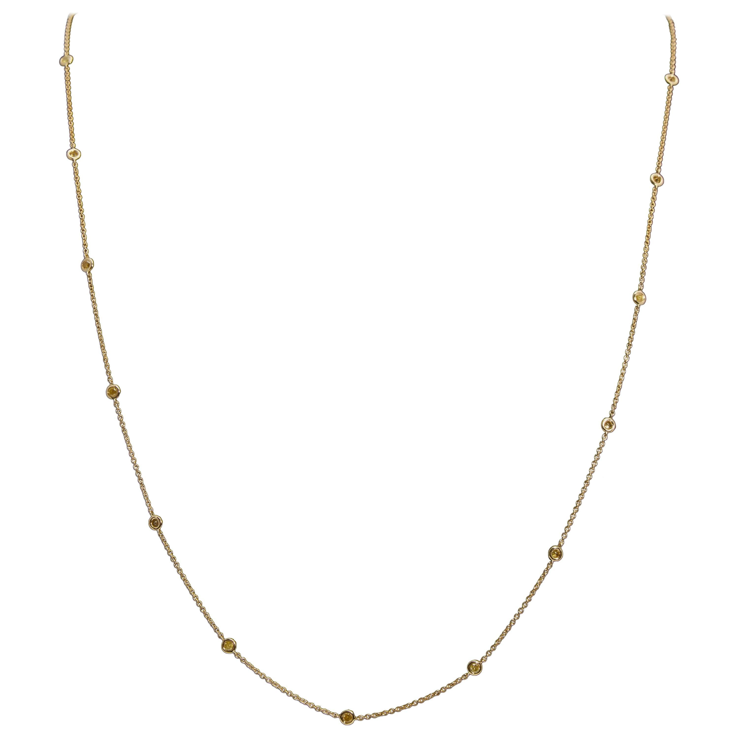 Diamond by the Yard Style Necklace 1.40 Carats in 18 Karat Yellow Gold  For Sale