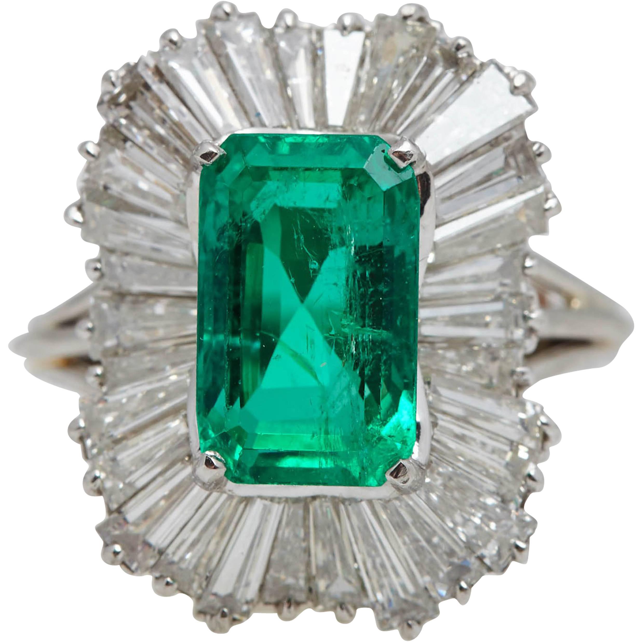 5.42 Carat Emerald and Diamond Platinum Ballerina Ring For Sale