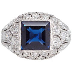 Art Deco J. E. Caldwell 2.89 Carat Sapphire Diamond Ring AGL Certificate