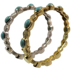 Doris Panos Pair of 18K Yellow Gold, White Gold Turquoise and Diamond Bracelets 