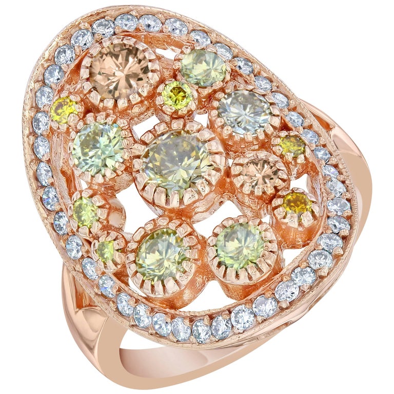 1.86 Carat Natural Fancy Colored Diamond 14 Karat Rose Gold Cocktail