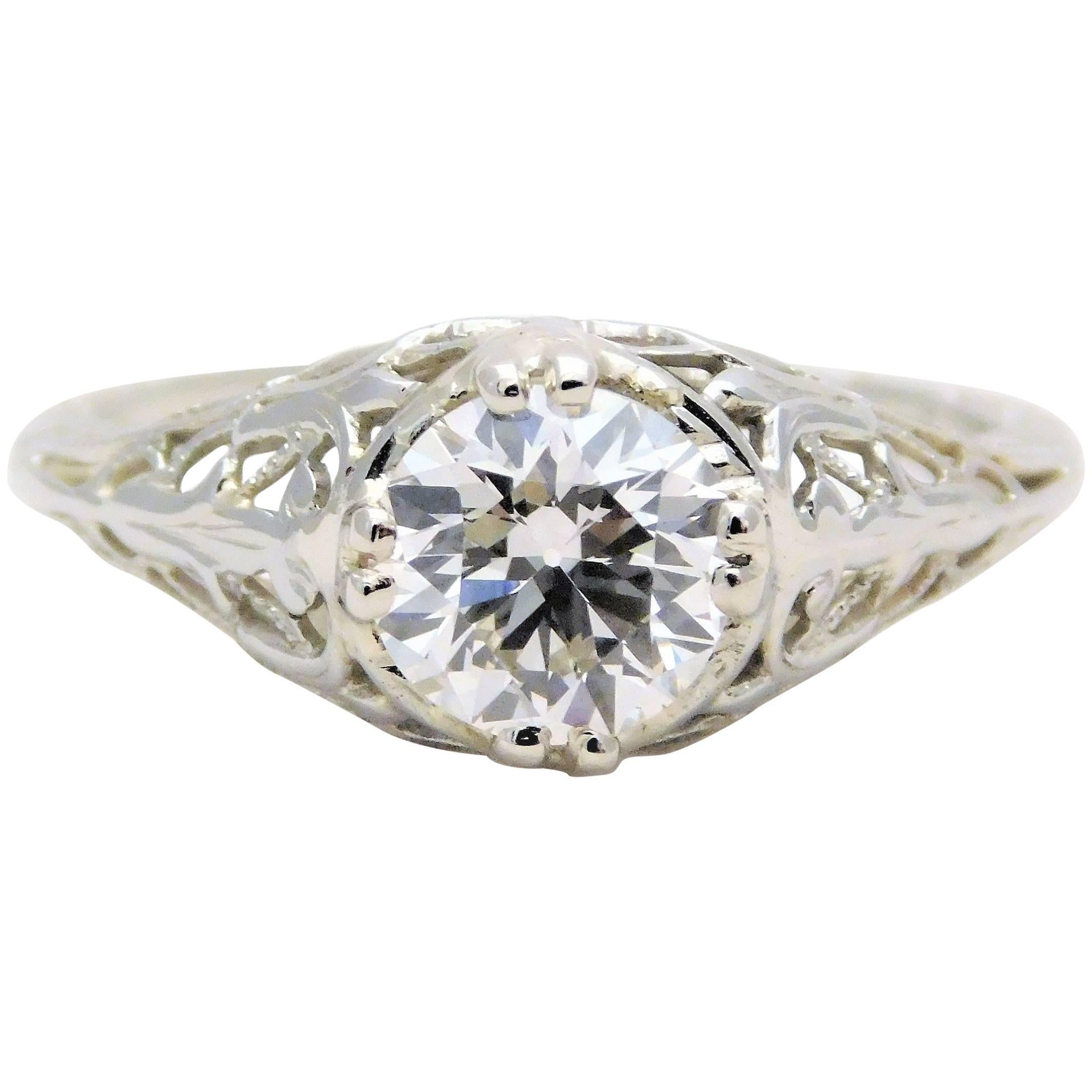 18 Karat White Gold Edwardian European-Cut Diamond Engagement Ring For Sale