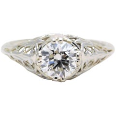 18 Karat White Gold Edwardian European-Cut Diamond Engagement Ring