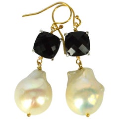 Decadent Jewels Black and Baroque Pearl Gold and Silver Earrings