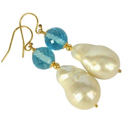 Decadent Jewels Blue Topaz Baroque Pearl Gold Earrings