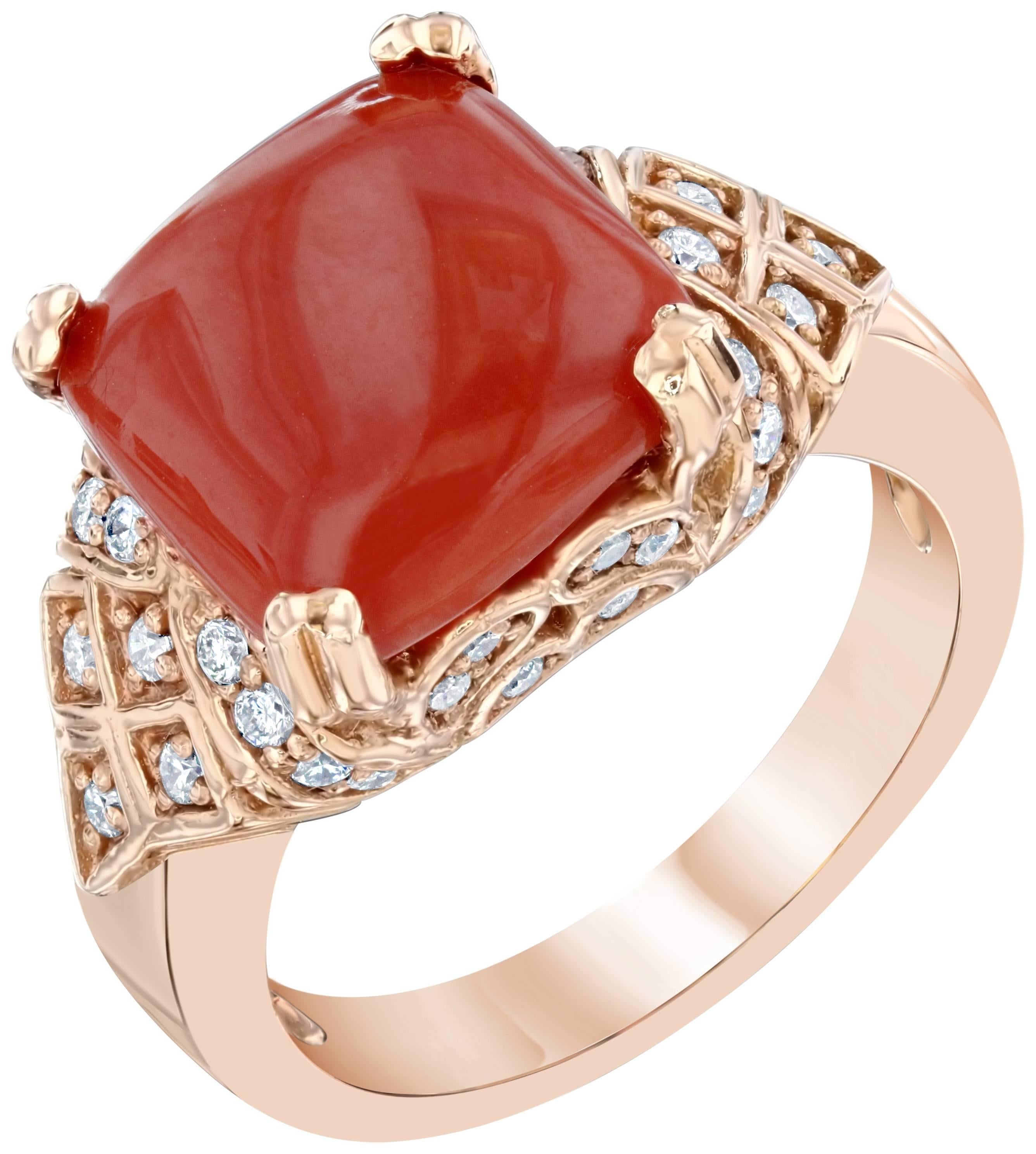 5.00 Carat Coral Diamond 14 Karat Rose Gold Statement Ring