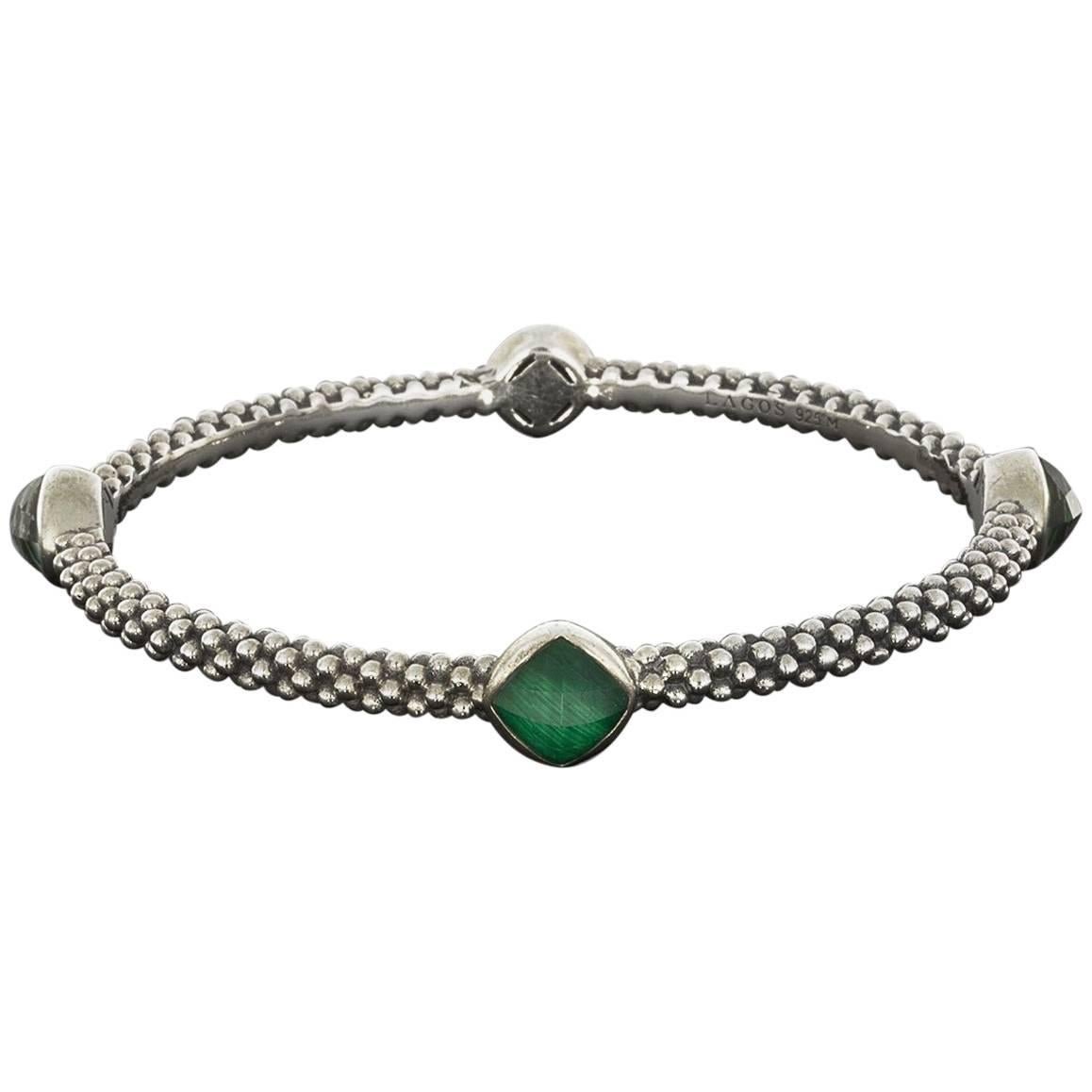 Lagos Cushion Malachite Doublet Venus Sterling Silver Bangle Bracelet