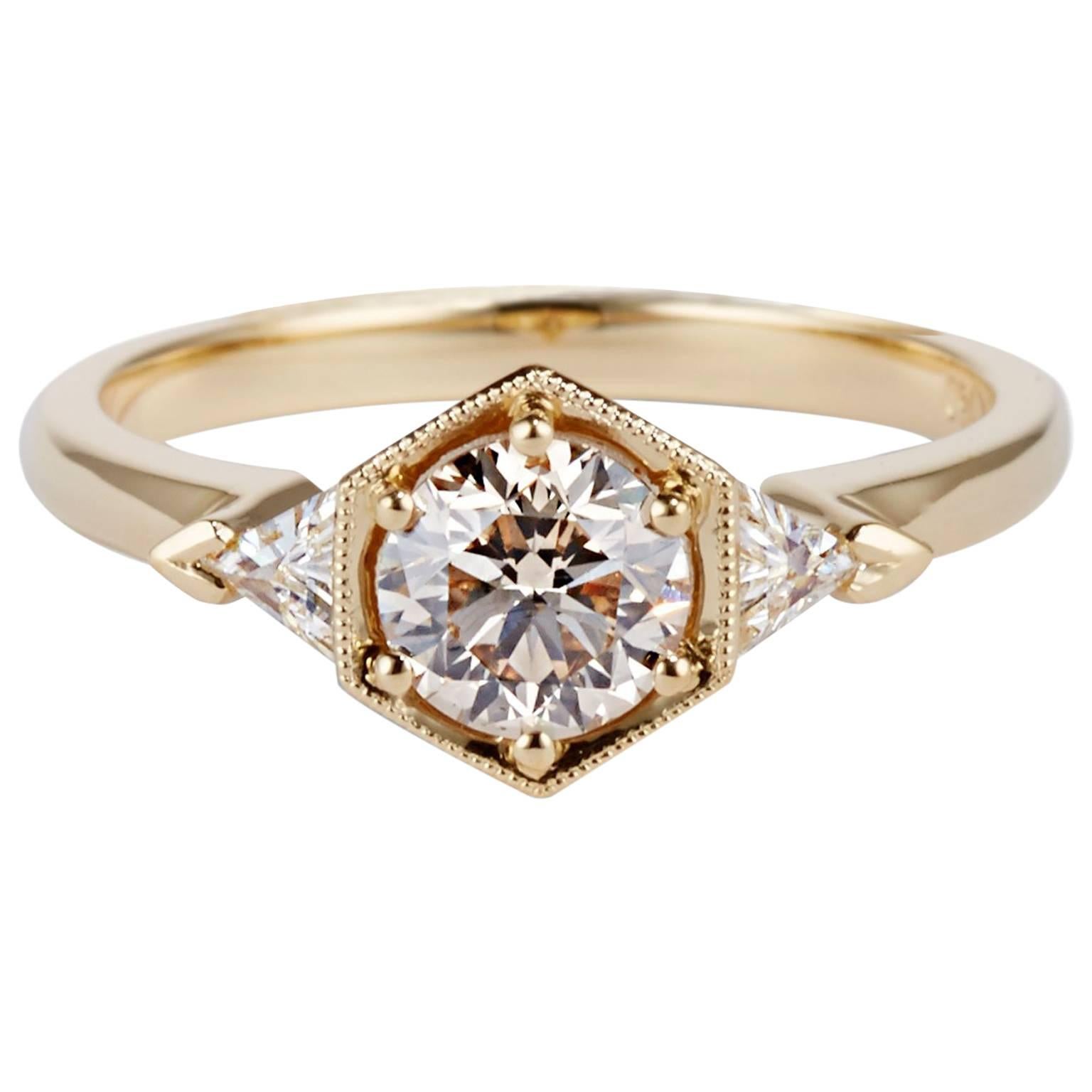 Gold 0.8 Carat, Round Cut Champagne Diamond 'Matilda' Engagement Ring