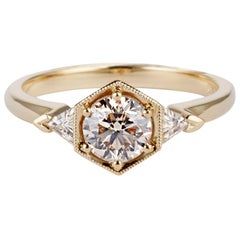 Gold 0.8 Carat, Round Cut Champagne Diamond 
Matilda
 Engagement Ring