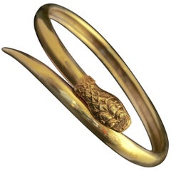 Antico braccialetto a forma di serpente in oro dorato vittoriano, 1880 circa