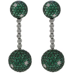 Contemporary 18 Karat White Gold, Diamonds, Emeralds Dangle and Fashion Earrings