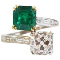 Columbian Emerald and Diamond Crossover Ring