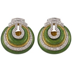 David Webb Enamel and Diamond Earrings