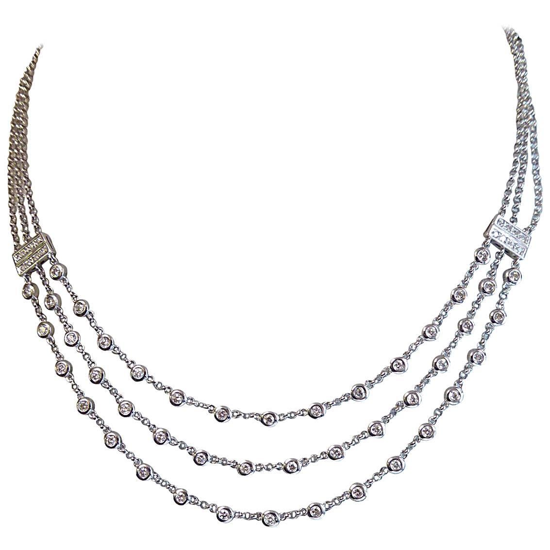 1.69 Carat Contemporary Diamond Necklace, 18 Carat White Gold, Hallmarked 2002