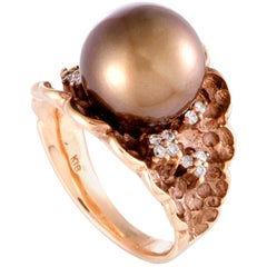 Diamond and Brown Pearl Rose Gold Ring