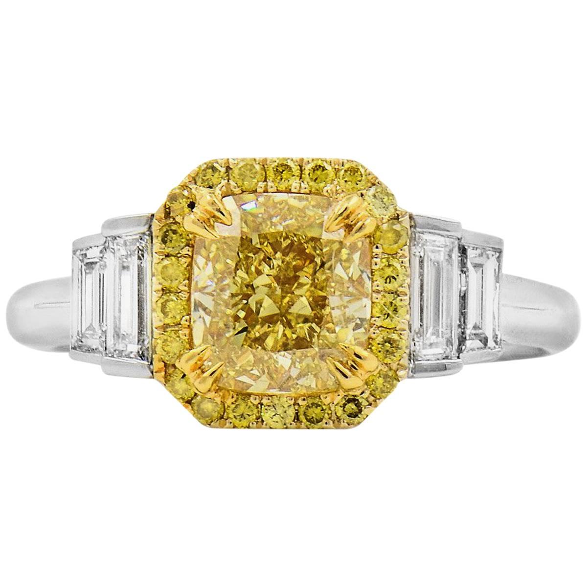 GIA White and Yellow Gold Fancy Yellow and White Diamond Ring For Sale