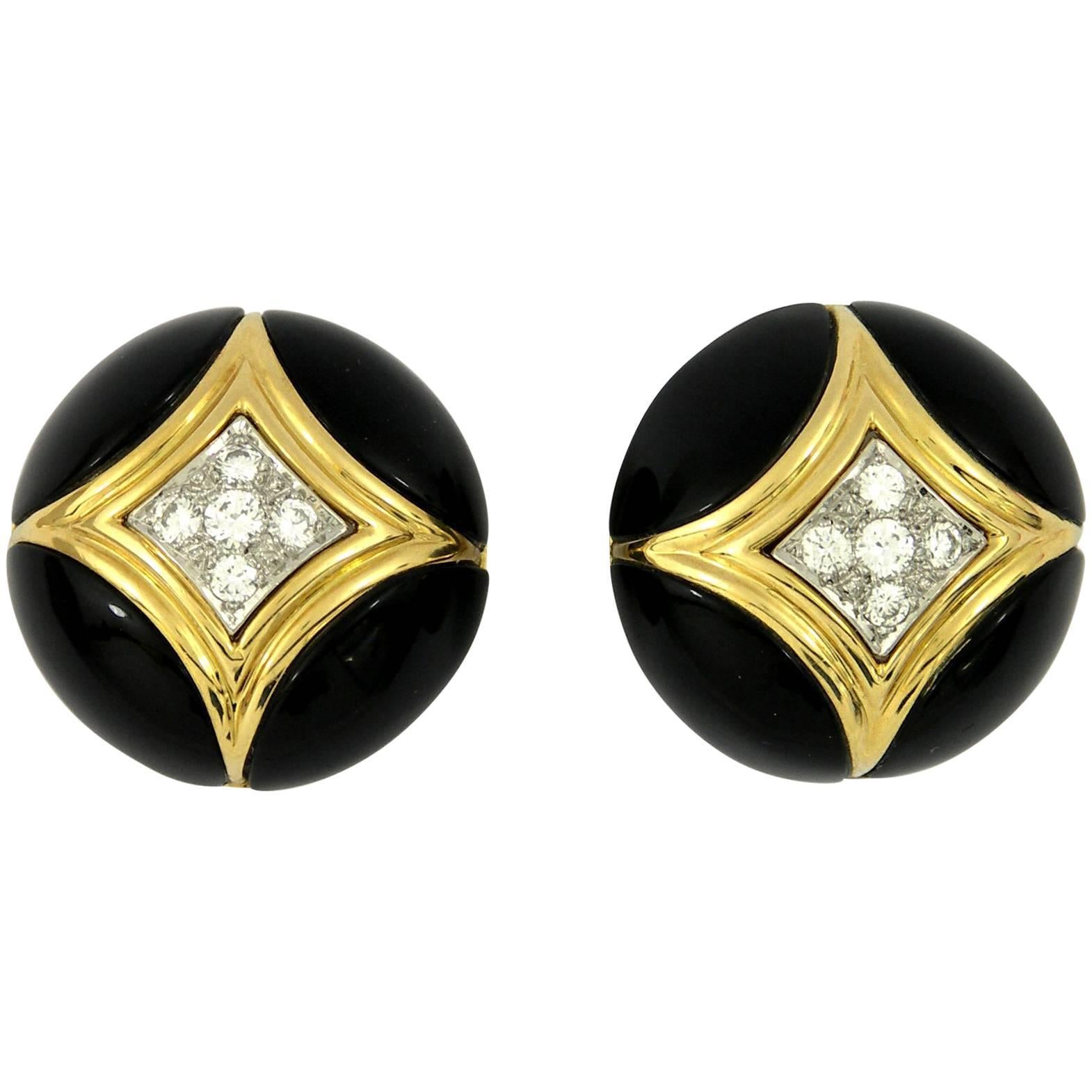 Van Cleef & Arpels Onyx and Diamond Gold Earrings