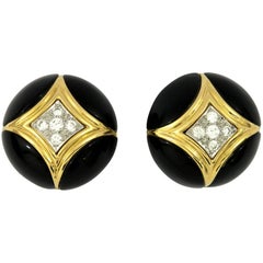 Van Cleef & Arpels Onyx and Diamond Gold Earrings