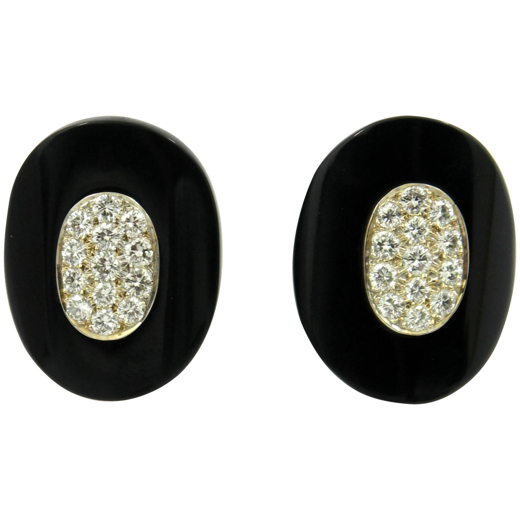 Van Cleef & Arpels Elongated Oval Earrings with Diamonds and Onyx