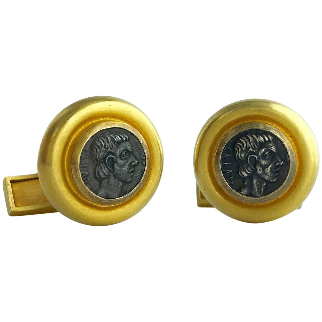 Greek Antique Revival 22 Karat Yellow Gold Cufflinks