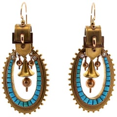 Antique Victorian 18 Karat Gold Turquoise Pendant Earrings