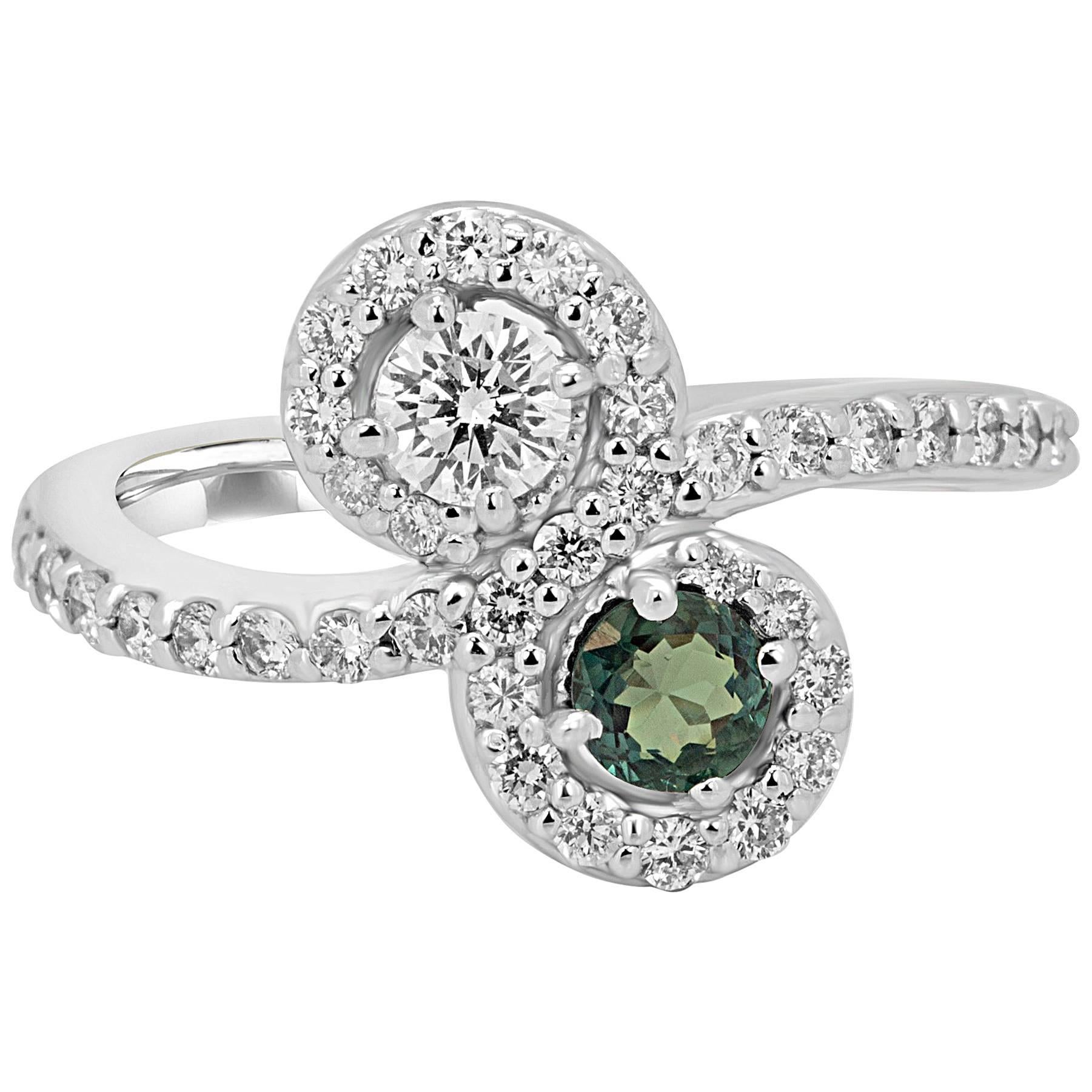 Alexandrite Diamond Two-Stone Halo Gold Ring