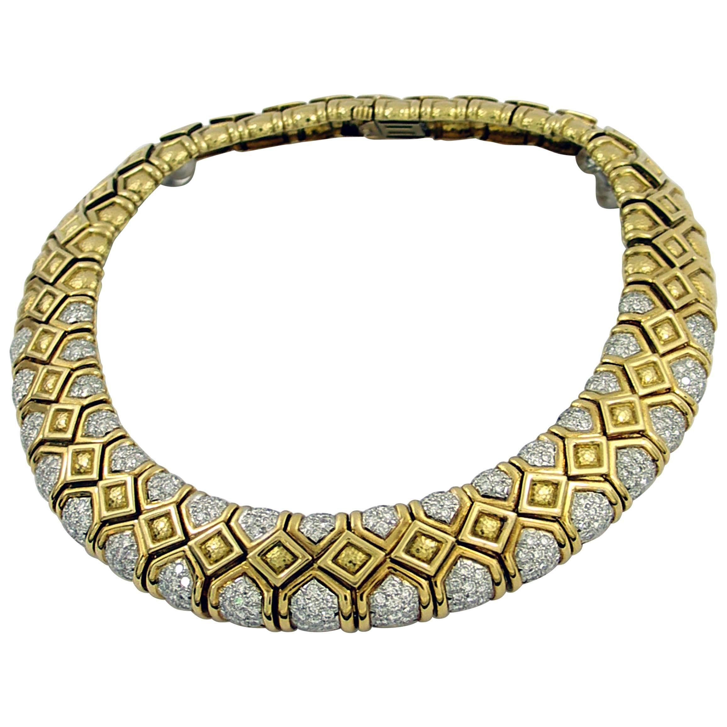 David Webb Hammered Gold and Diamond Necklace