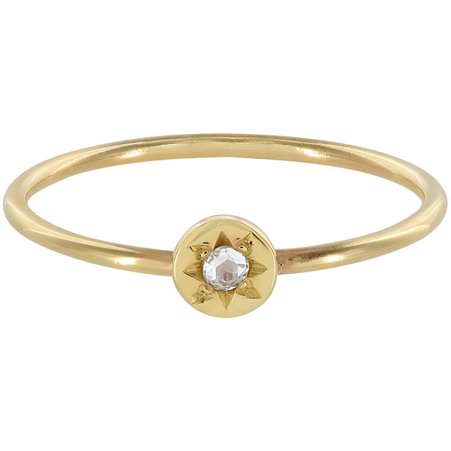 Ellie Air Orrery Keeper Stacking Gold 0.05 Carat Diamond Ring For Sale