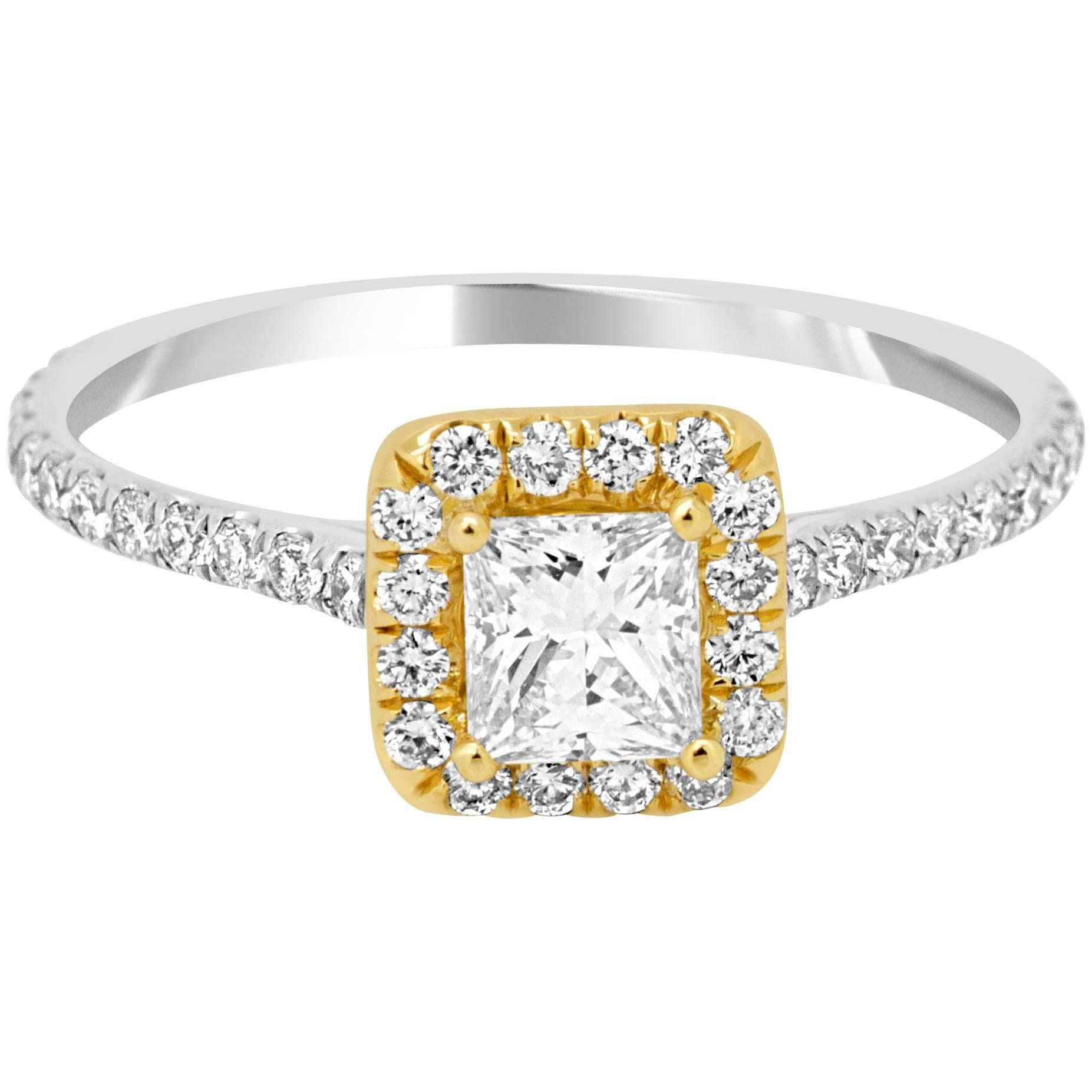 Princess Cut Diamond Halo Two-Color Gold Bridal Fashion Cocktail Ring