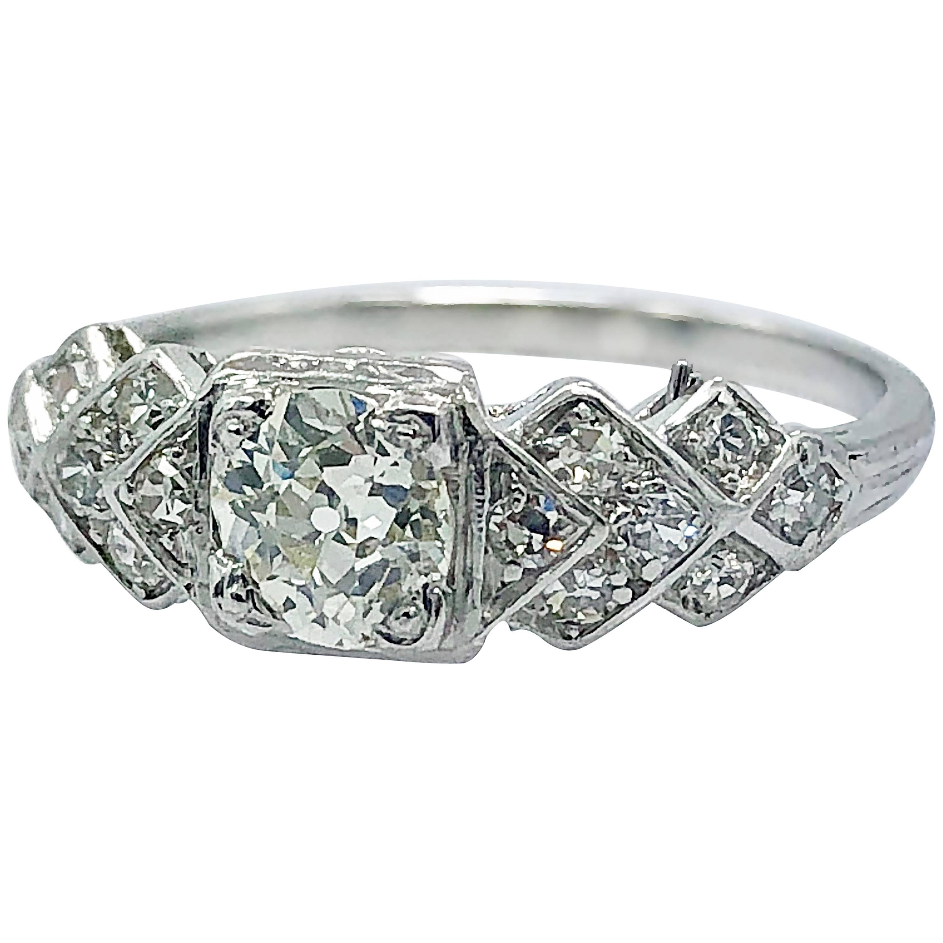 Antique .43 Carat Diamond Engagement Ring Platinum