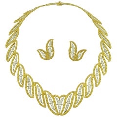 Buccellati White and Yellow Gold Necklace and Earrings with Diamonds
