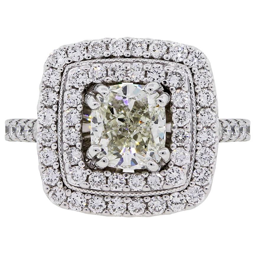 1 Carat Cushion Cut Diamond Double Halo Engagement Ring