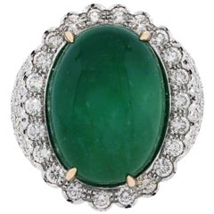 30 Carat Cabochon Emerald and Diamond Cocktail Ring