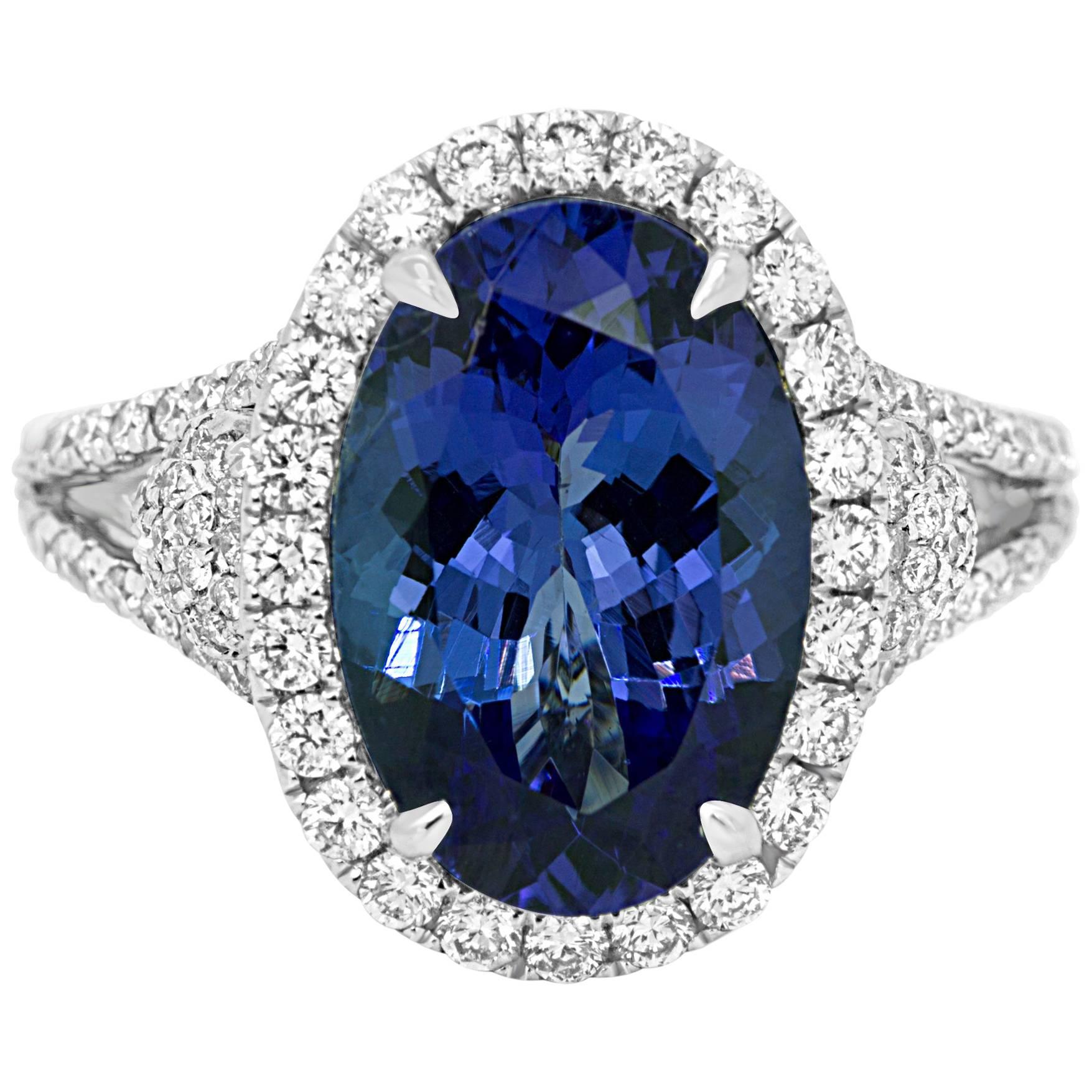 Tanzanite Diamond Halo Gold Cocktail Ring