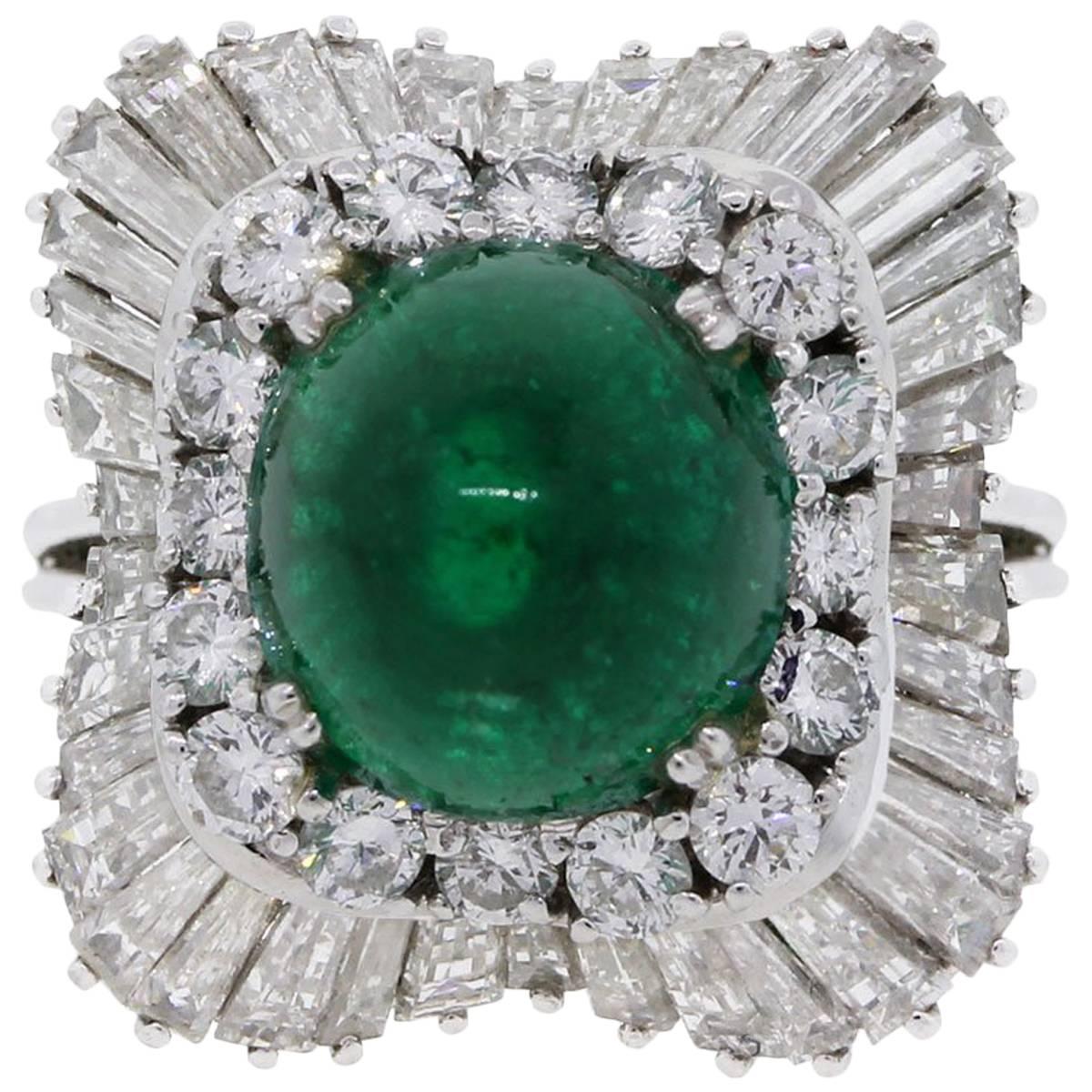 6.08 Carat Emerald and Diamond Ballerina Ring