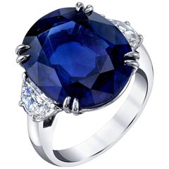 Bague en saphir bleu de Ceylan non chauffé et diamants de 12,23 carats certifiés GIA