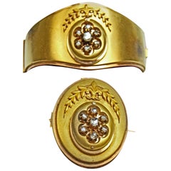 Antike Wien Österreich Gold Diamant Armband und Brosche