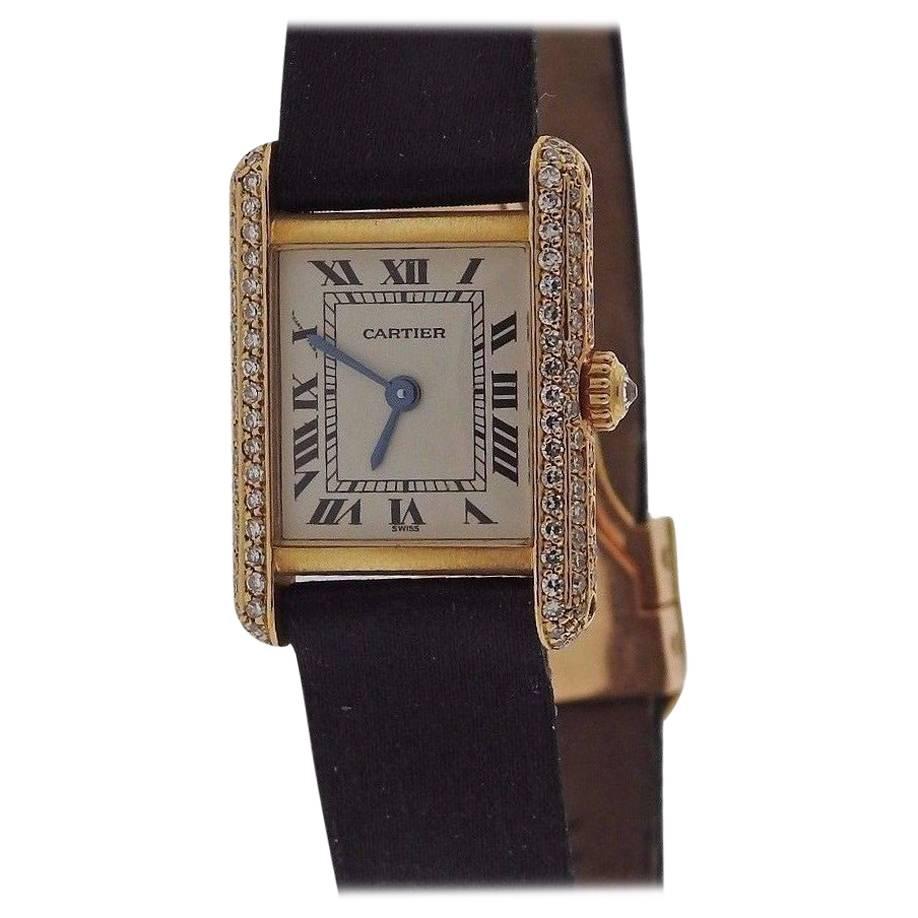 Cartier Ladies Yellow Gold Diamond Tank Quartz Wristwatch