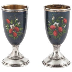 Pair of Russian Enamelled Vodka Cups, 20th Century