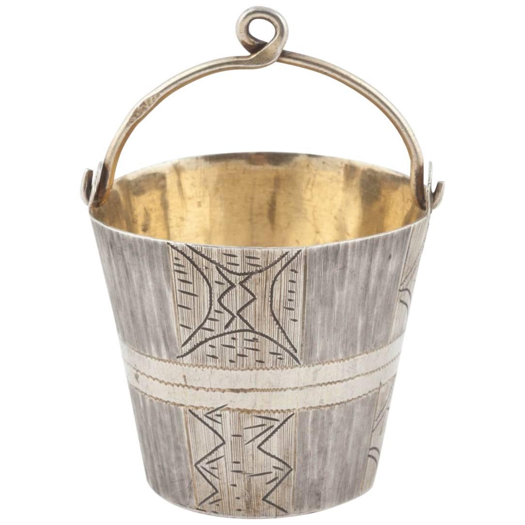 Russian Silver Alexander III Tea Strainer in the Form of a Bucket, 1885