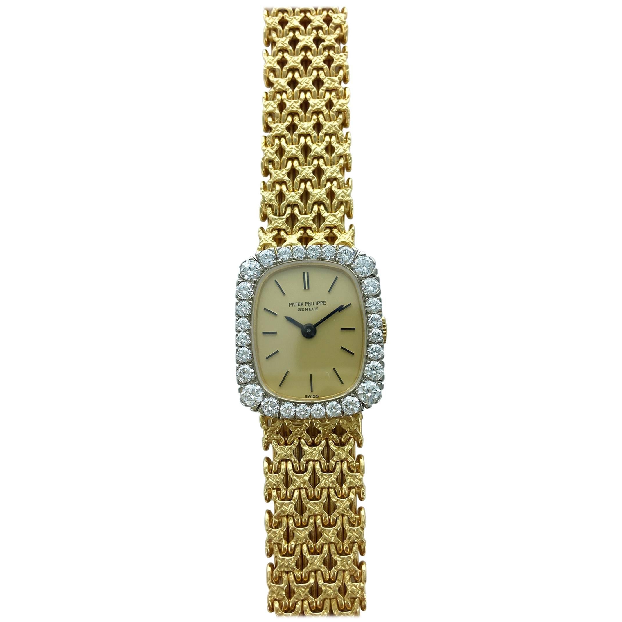 1970s Patek Philippe Diamond Gold Wristwatch
